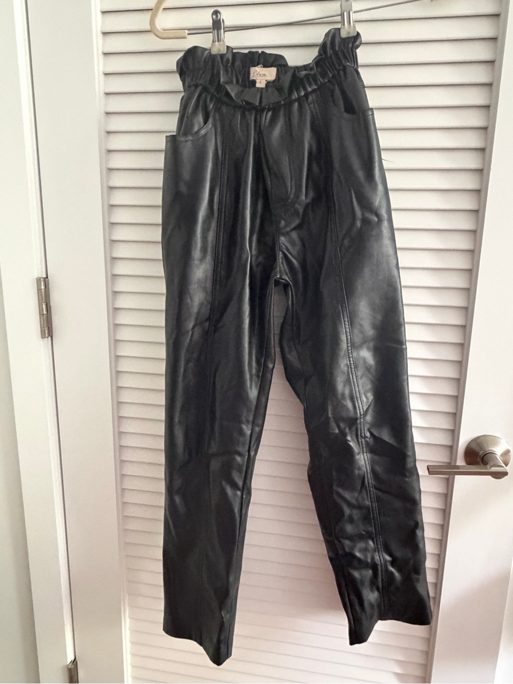 Black Faux Leather Paperbag Waist Trousers